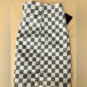 A Line Seamed Mini Blue Checked Skirt